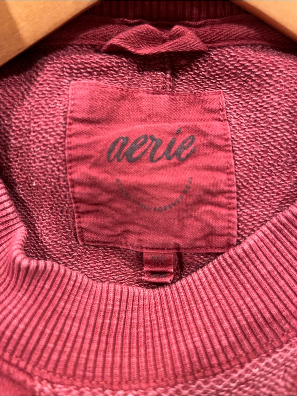 aerie Big Chill Crewneck Sweatshirt in washed burgundy red oversized